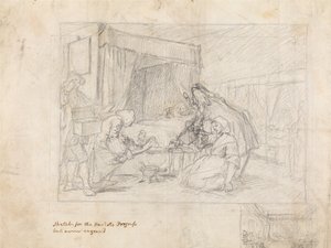 Scena di operazione in un ospedale con schizzi sussidiari nel margine in basso a destra da William Hogarth